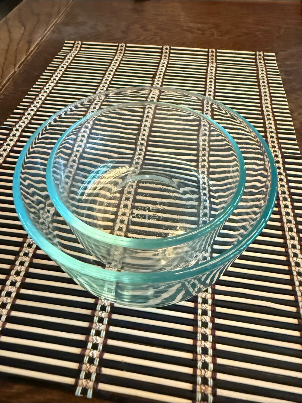Pyrex Aqua-Tinted Glass Nesting Mixing Bowls - 2 Cups 4 1/2” & One Quart 5 1/2”
